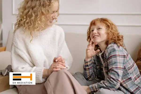 Happy mother and child after sorting child arrangements mediation Essex