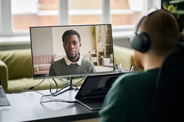Man attending online mediation Essex MIAMS session